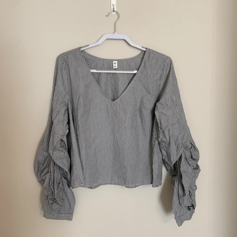 BP Striped V-neck Long Sleeve Top with Ruffled Sleeves